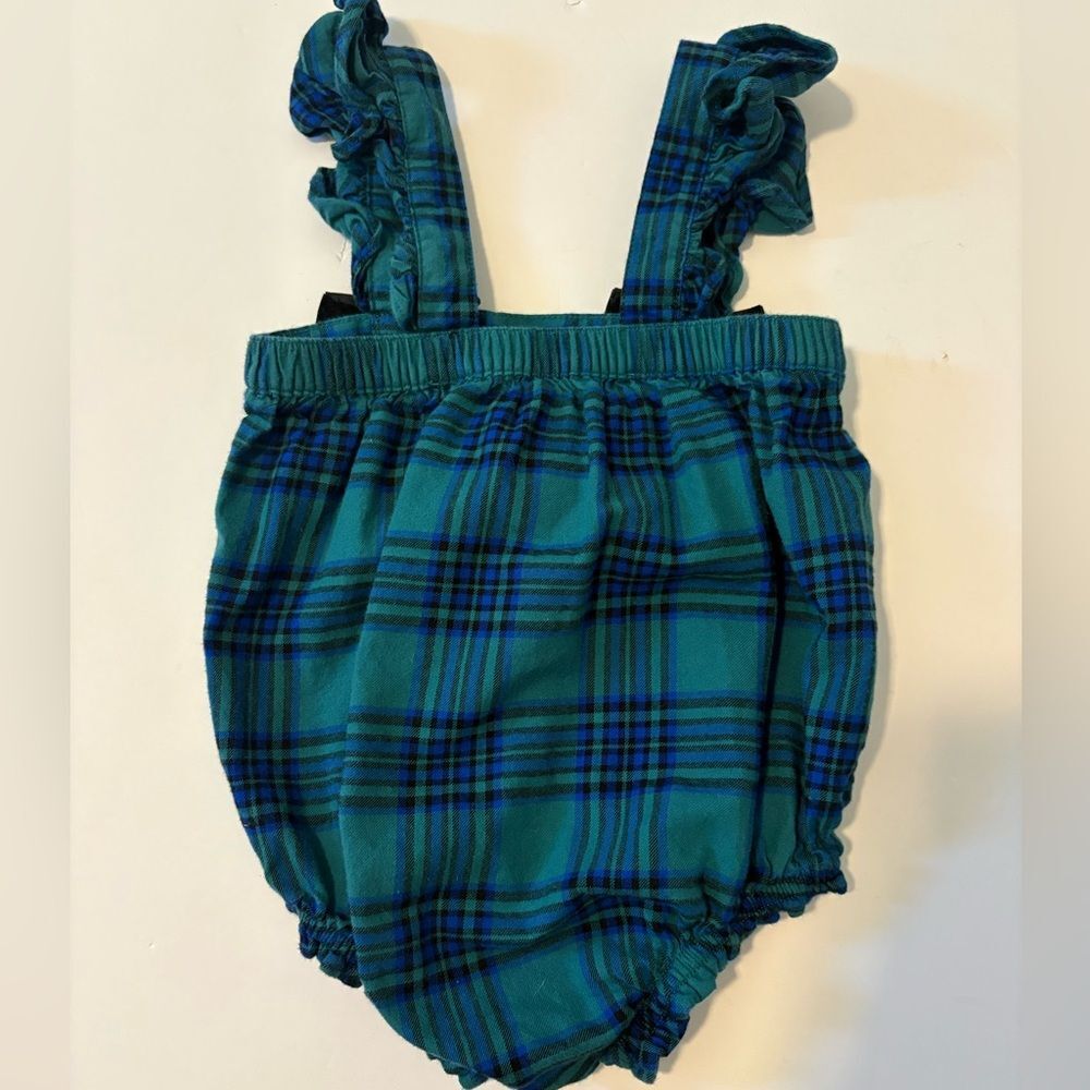 Cat & Jack Blue and Green Plaid Baby Romper Black Bow 18Months - Picture 4 of 4